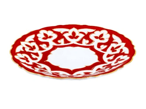 Тарелка Красная Пахта, Turon Porcelain, с золотом, рифленый край, Ø 16 см