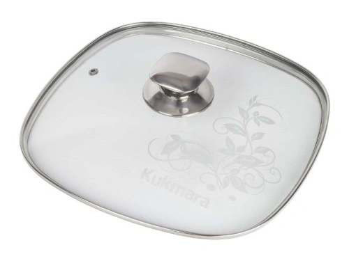 Стеклянная крышка квадратная 26х26 см с ручкой из нержавеющей стали, Kukmara, с26-2т112