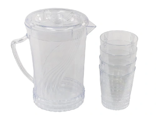 Кувшин с крышкой 1.5 л со стаканами 4 шт  по 300 мл, пластик, прозрачный