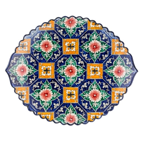 Блюдо Ляган овальный "Риштанская керамика", Узбекистан, диаметр 41 см