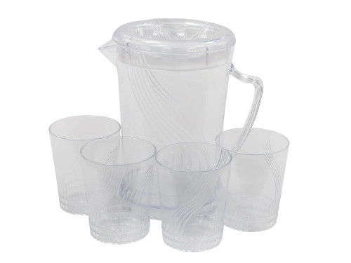 Кувшин с крышкой 1.5 л со стаканами 4 шт  по 300 мл, пластик, прозрачный