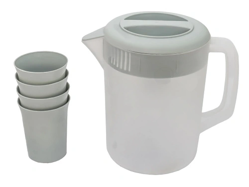 Кувшин с крышкой-фильтром 2.5 л со стаканами 4 шт  по 300 мл, пластик, серый