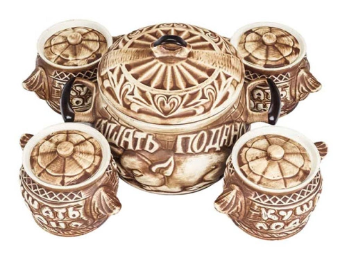 Набор супник 3 л + 4 горшка 0.6 л "Славянская Керамика", Повар, белый