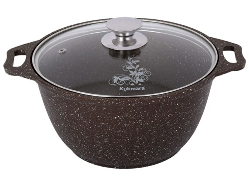 Кастрюля 3 л с антипригарным покрытием со стеклянной крышкой, Kukmara (Кофейный мрамор), кмк32а