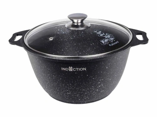Кастрюля 4 л с антипригарным покрытием со стеклянной крышкой, Kukmara (Marble Induction Темный мрамор), кмти42а