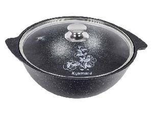 Казан 4.5 л с антипригарным покрытием со стеклянной крышкой, Kukmara (Темный мрамор), кмт47а