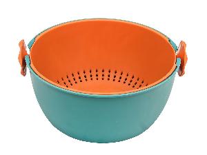 Дуршлаг с миской 2 в 1 круглый, пластиковый, 2 л, бирюзовый/оранжевый