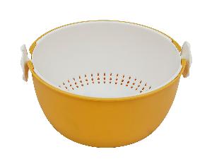 Дуршлаг с миской 2 в 1 круглый, пластиковый, 2 л, желтый/белый