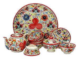 Набор чайный "Риштанская керамика", Турецкий стиль, белый, 10 предметов