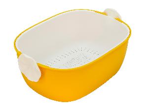Дуршлаг с миской 2 в 1 овальный, пластиковый, 2.5 л, желтый/белый