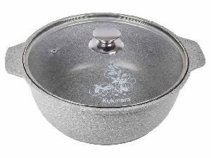 Кастрюля-жаровня 4 л с антипригарным покрытием со стеклянной крышкой, Kukmara (Светлый мрамор), жмс42а