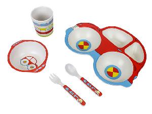 Набор детской бамбуковой посуды для кормления "Машинка", 5 предметов, красный