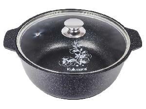 Кастрюля-жаровня 4 л с антипригарным покрытием со стеклянной крышкой, Kukmara (Темный мрамор), жмт42а