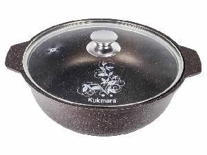 Кастрюля-жаровня 3 л с антипригарным покрытием со стеклянной крышкой, Kukmara (Кофейный мрамор), жмк32а