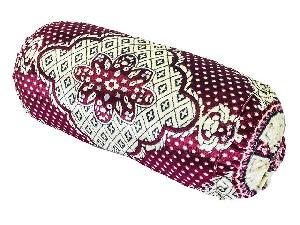 Подушка валик бархатная (красная с бежевой вышивкой) 20x45