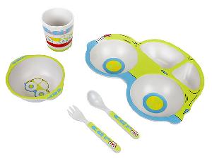 Набор детской бамбуковой посуды для кормления "Машинка", 5 предметов, зеленый