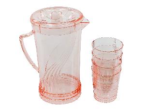Кувшин с крышкой 2 л со стаканами 4 шт  по 300 мл, пластик, красный