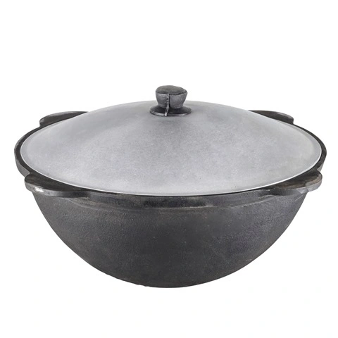 Казан чугунный DAVR METALL с крышкой, круглое дно, 22 л