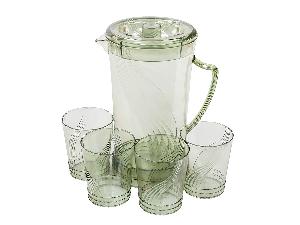 Кувшин с крышкой 2 л со стаканами 4 шт  по 300 мл, пластик, зеленый