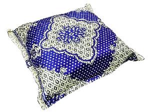 Подушка бархатная (синяя с бежевой вышивкой) 50x50