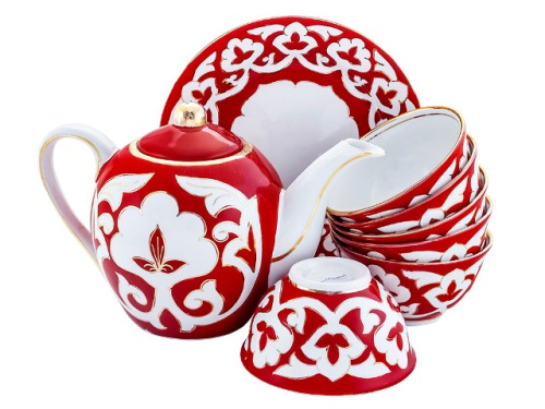 Чайный сервиз Красная Пахта, Turon porcelain, с золотом, 8 предметов