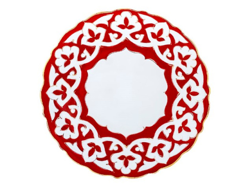 Тарелка Красная Пахта, Turon Porcelain, с золотом, рифленый край, Ø 17.5 см