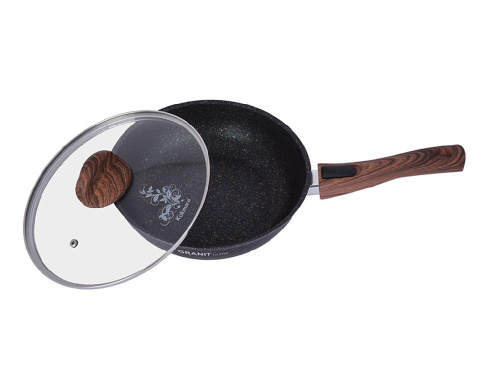 Сковорода 24 см с антипригарным покрытием со стеклянной крышкой, со съемной ручкой, Kukmara (Granit Ultra Blue), сгг243а