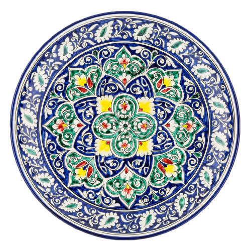 Ляган "Риштан", ручная работа, синий, диаметр 32 см