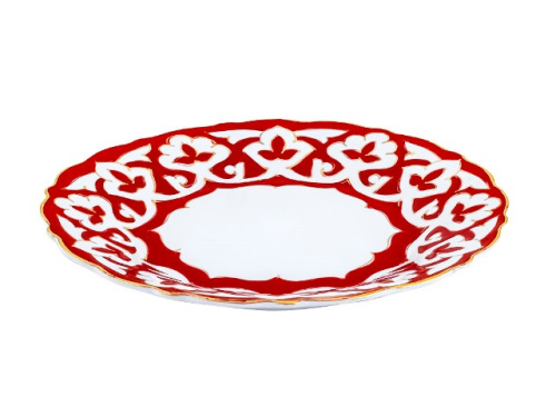 Тарелка Красная Пахта, Turon Porcelain, с золотом, рифленый край, Ø 17.5 см