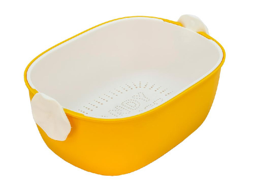 Дуршлаг с миской 2 в 1 овальный, пластиковый, 2.5 л, желтый/белый