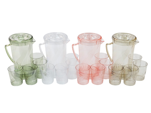 Кувшин с крышкой 2 л со стаканами 4 шт  по 300 мл, пластик, зеленый