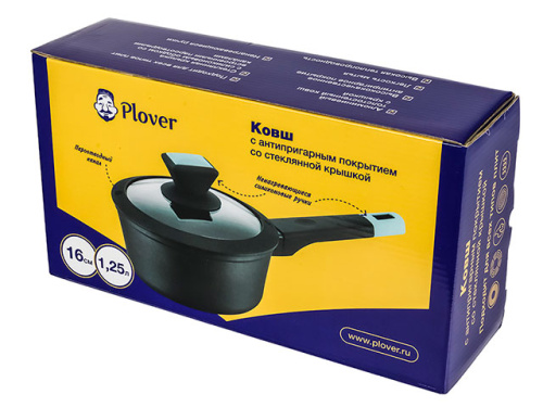 Ковш с антипригарным покрытием со стеклянной крышкой PLOVER, 16 см Ковш с антипригарным покрытием со стеклянной крышкой PLOVER, 16 см