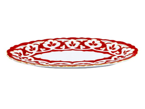 Тарелка овальная Красная Пахта, Turon Porcelain, с золотом, Ø 29 см