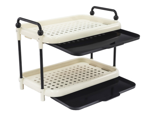 Этажерка универсальная на ножках с поддоном, прямоугольная с ручками, 2 яруса, 37х26х28 см, Plover