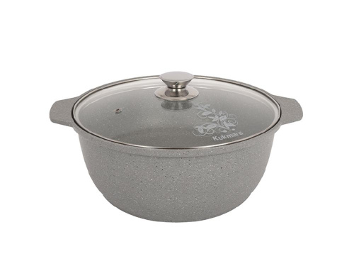 Кастрюля-жаровня 5 л с антипригарным покрытием со стеклянной крышкой, Kukmara (Светлый мрамор), жмс52а