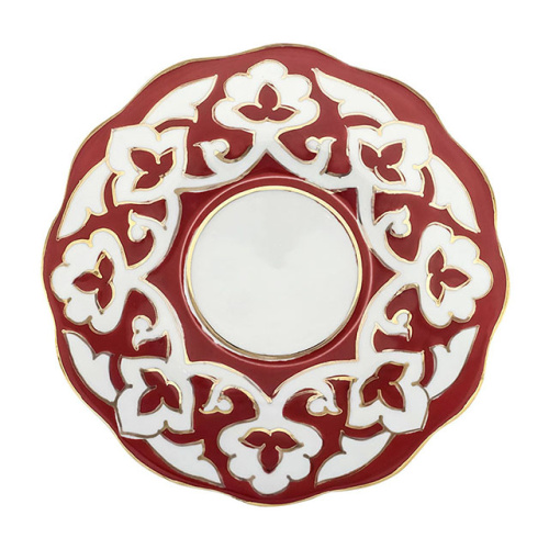 Тарелка Красная Пахта, Turon Porcelain, с золотом, рифленый край, Ø 12.5 см