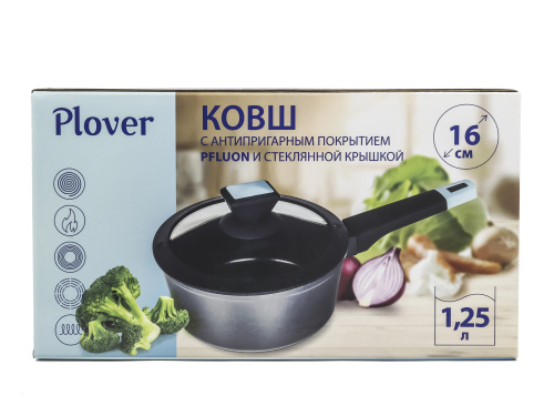 Ковш с антипригарным покрытием со стеклянной крышкой PLOVER, 16 см