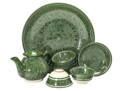 Набор чайный "Риштанская керамика", Зеленый, 9 предметов