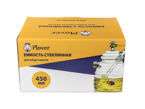 Ёмкость стеклянная с пчёлами для мёда с ложкой, PLOVER, 450 мл
