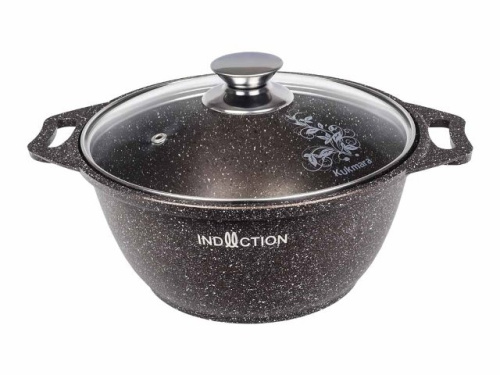 Кастрюля 2 л с антипригарным покрытием со стеклянной крышкой, Kukmara (Marble Induction Кофейный мрамор), кмки22а