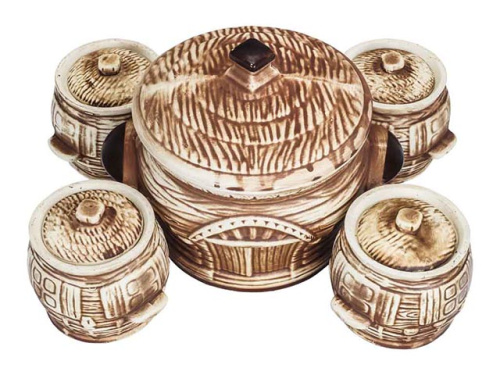 Набор супник 3 л + 4 горшка 0.6 л "Славянская Керамика", Корчма, белый