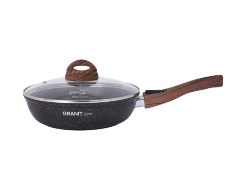 Сковорода 26 см с антипригарным покрытием со стеклянной крышкой, со съемной ручкой, Kukmara (Granit Ultra Original), сго263а