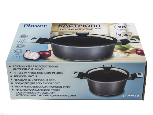 Кастрюля с антипригарным покрытием со стеклянной крышкой PLOVER, 20 см