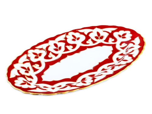 Тарелка овальная Красная Пахта, Turon Porcelain, с золотом, Ø 23 см
