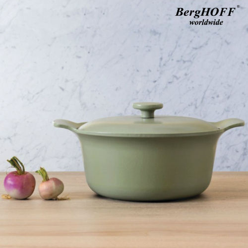 Кастрюля чугунная овальная с крышкой BergHOFF Ron, (зеленая) 4.2 л