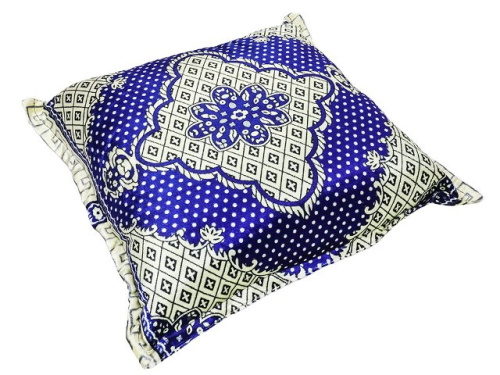 Подушка бархатная (синяя с бежевой вышивкой) 50x50