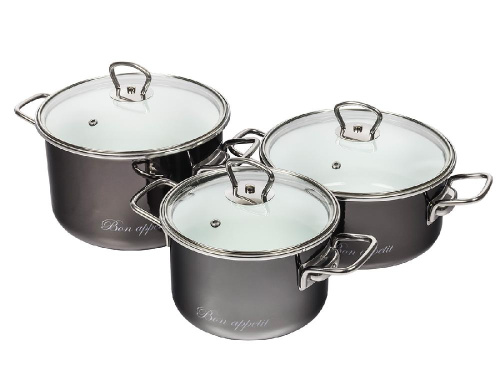Набор кастрюль №13 Bon Appetit, 3 предмета, мокрый асфальт