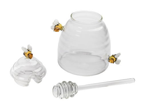 Ёмкость стеклянная с пчёлами для мёда с ложкой, PLOVER, 450 мл