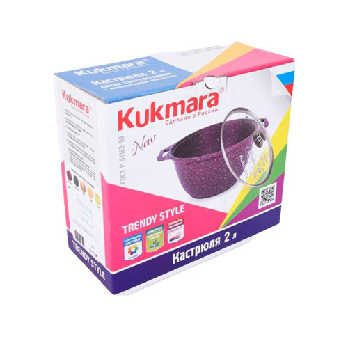 Кастрюля 2 л с антипригарным покрытием со стеклянной крышкой, Kukmara (Trendy style mystery), к21tsm