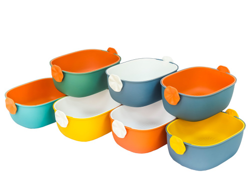Дуршлаг с миской 2 в 1 овальный, пластиковый, 2.5 л, зеленый/оранжевый